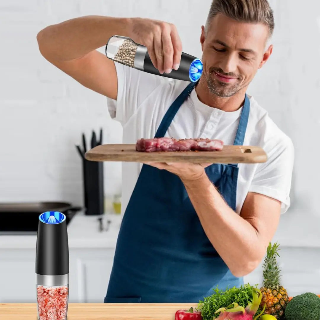 Electric Salt and Pepper Mill Set – Rechargeable, LED Light, Easy One-Hand Use