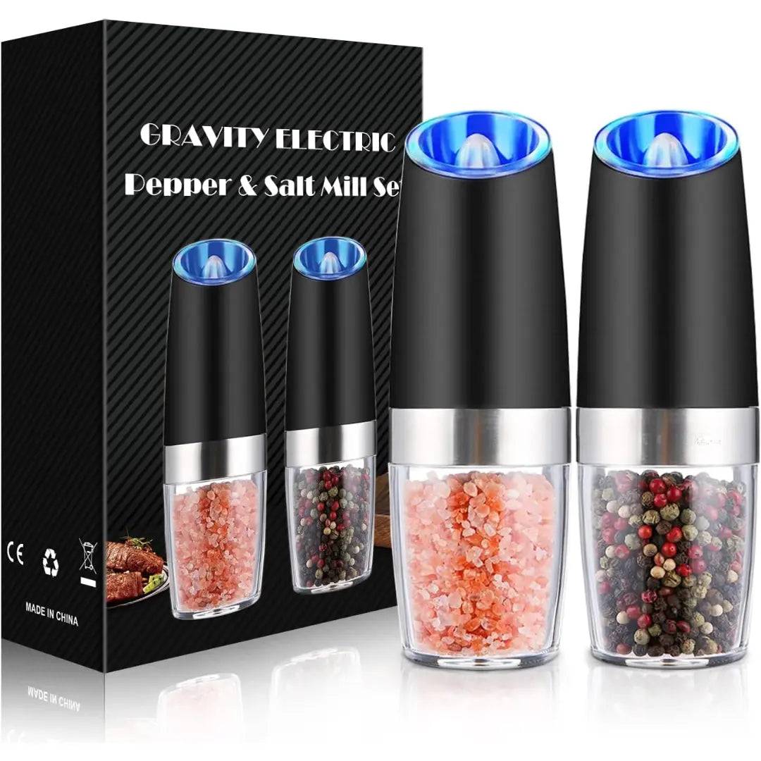 Electric Salt and Pepper Mill Set – Rechargeable, LED Light, Easy One-Hand Use