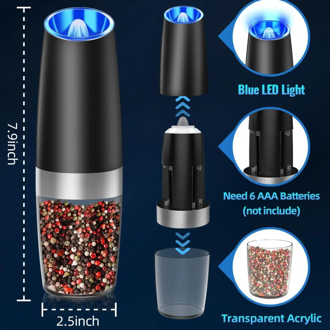 Electric Salt and Pepper Mill Set – Rechargeable, LED Light, Easy One-Hand Use