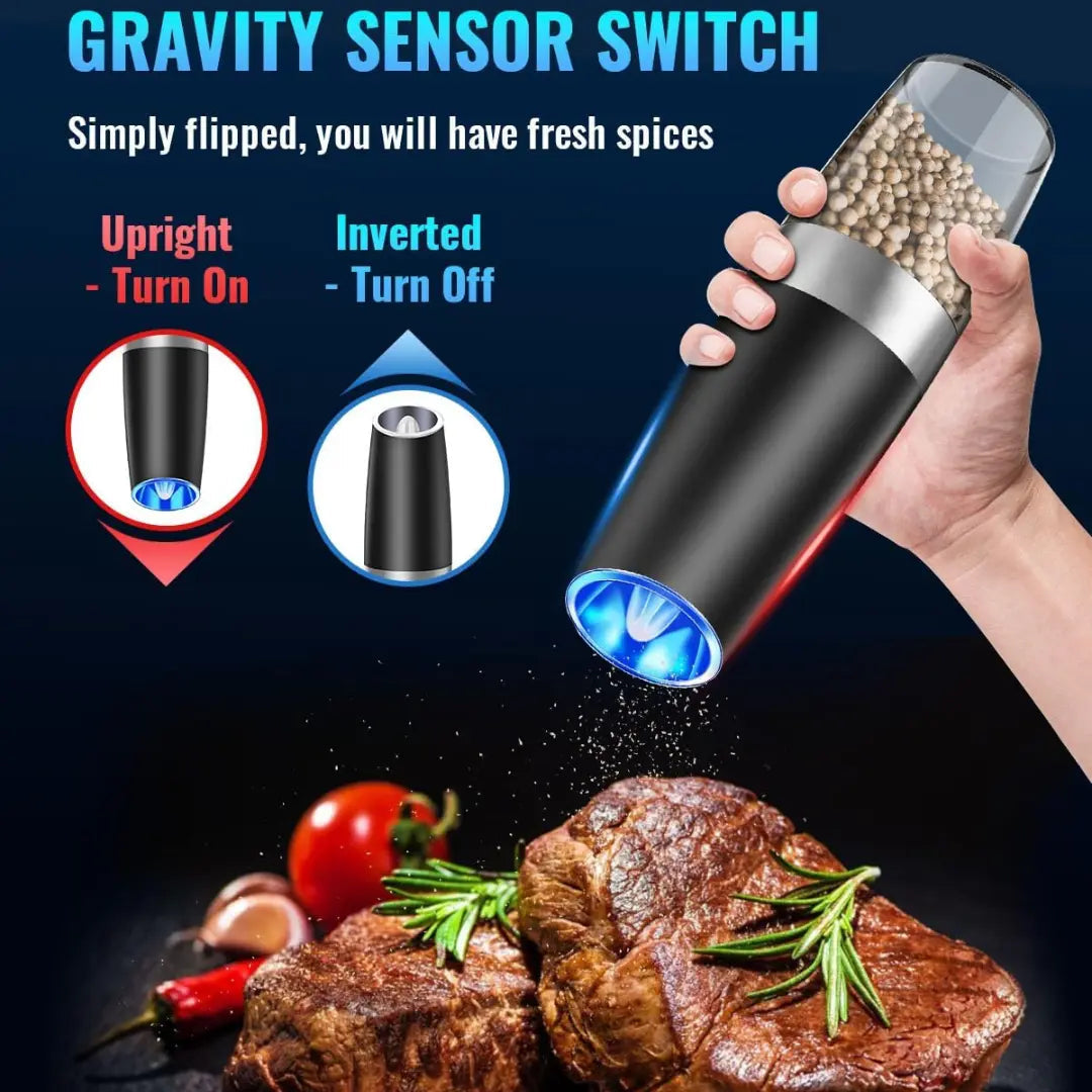 Electric Salt and Pepper Mill Set – Rechargeable, LED Light, Easy One-Hand Use