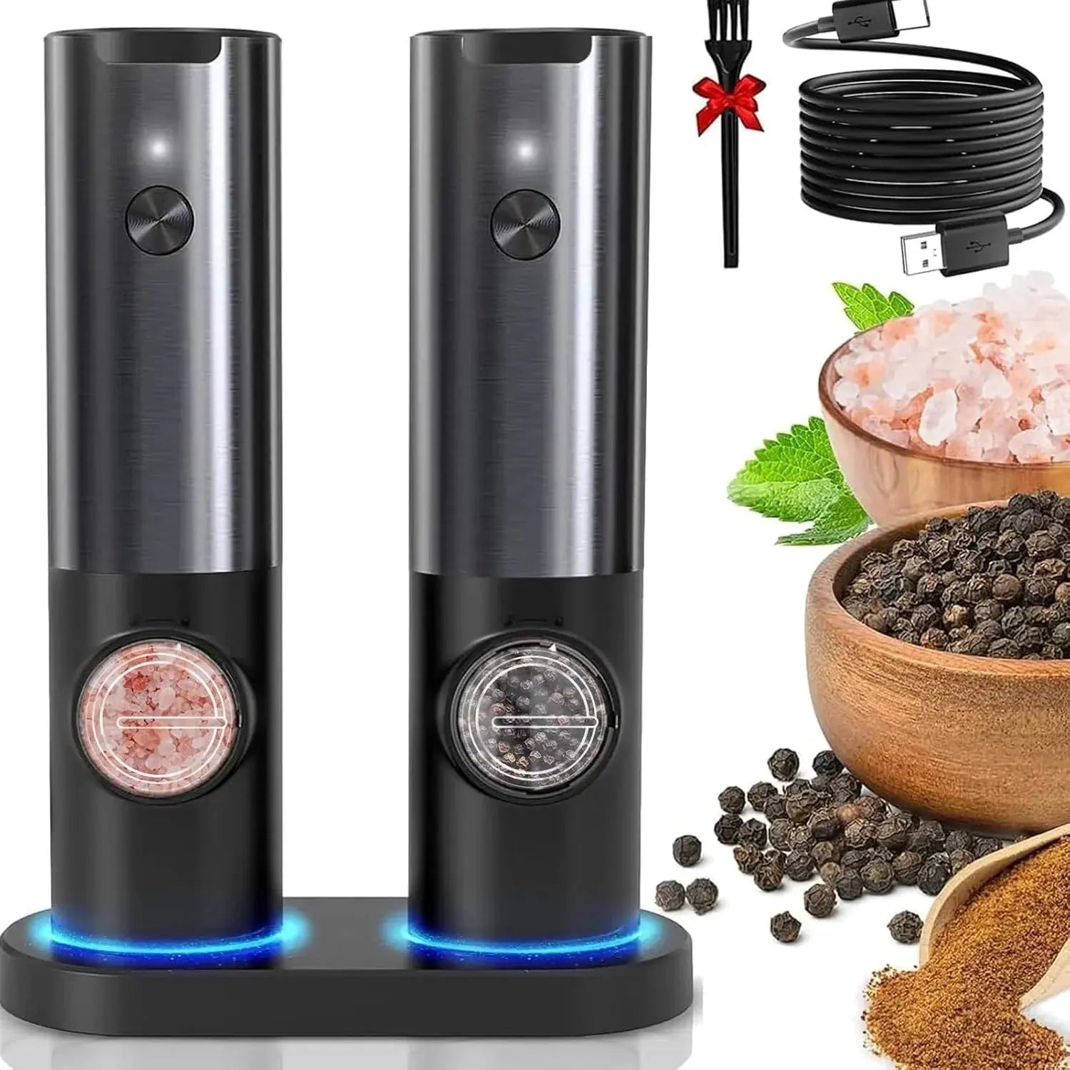 Spice Grinder Duo with 5 Grinding Settings and USB-C Charging Station