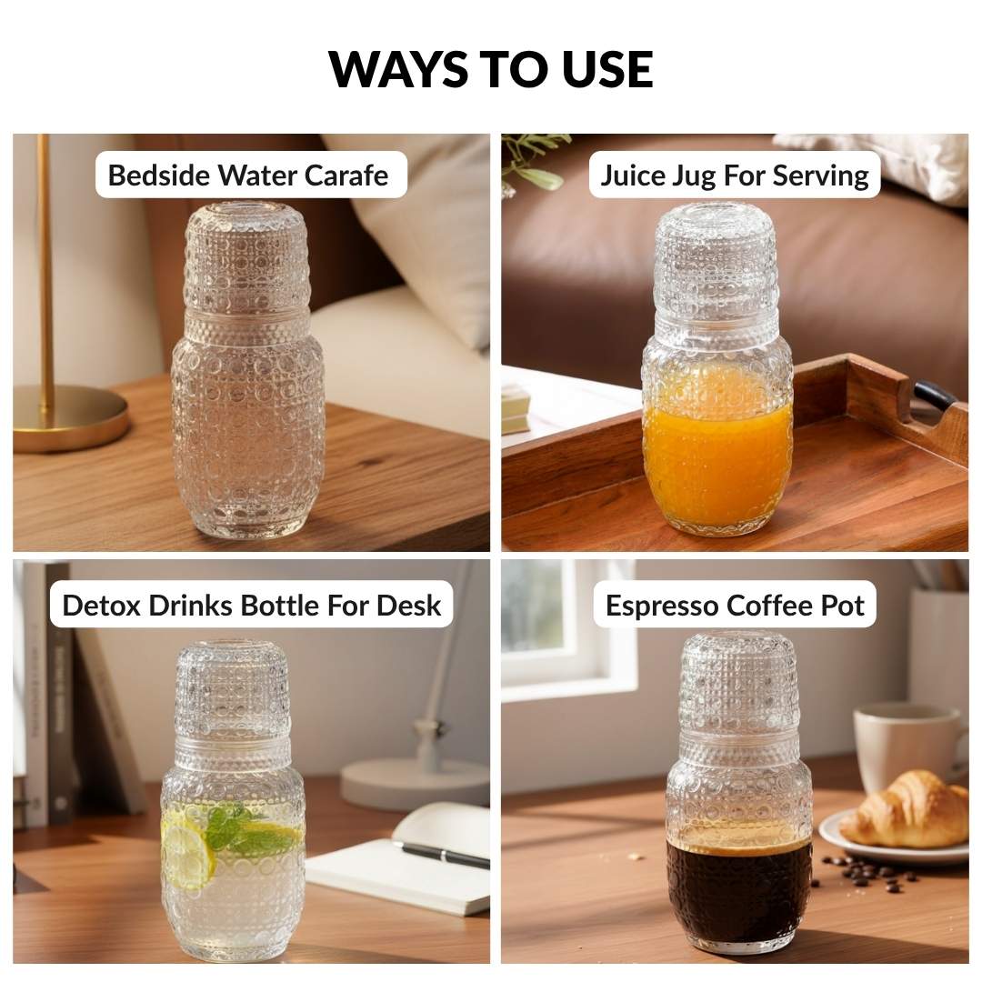 Water Carafe with Lid and Glasses – Nightstand Drinking Set