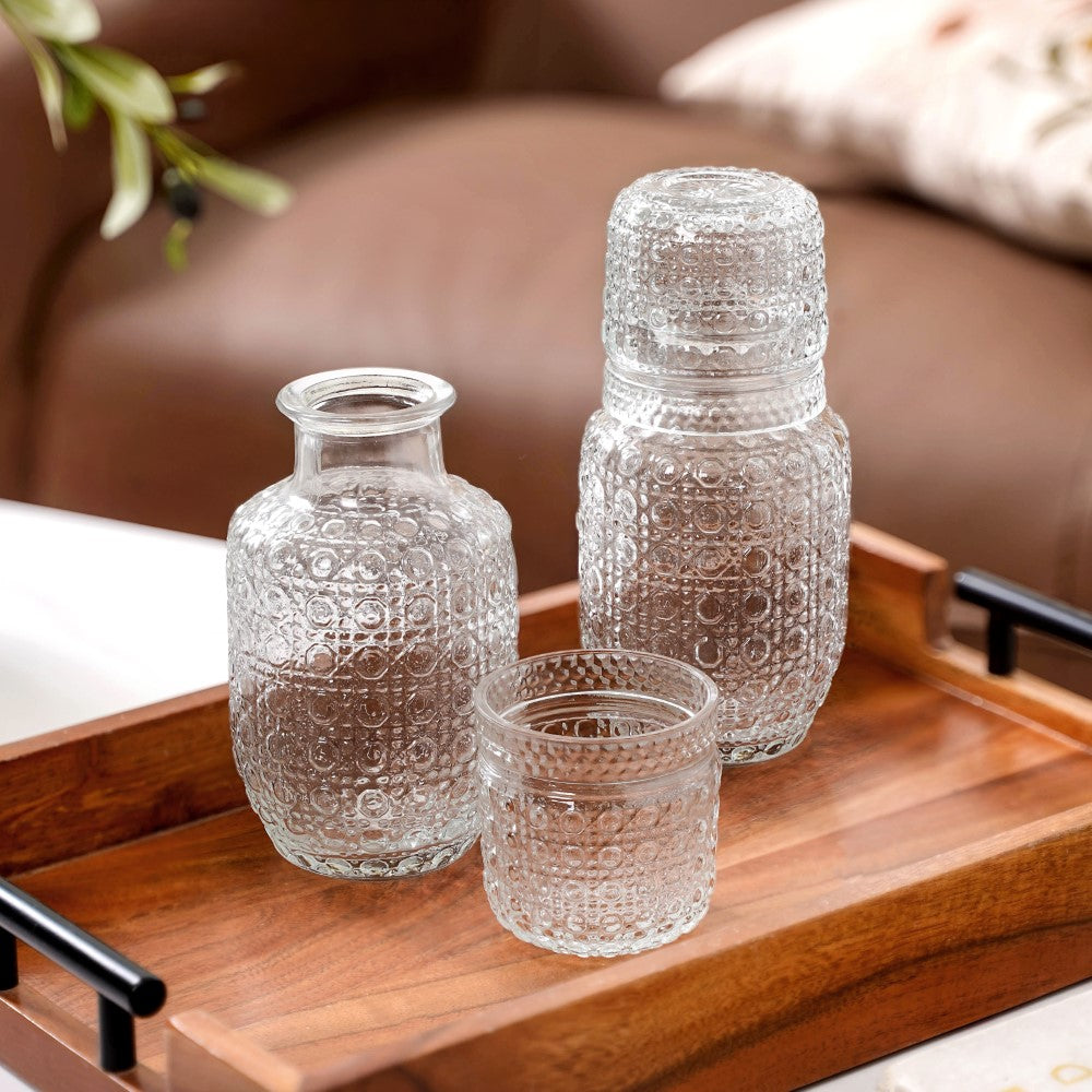 Water Carafe with Lid and Glasses – Nightstand Drinking Set