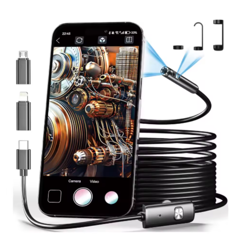 Flexible Endoscope Camera for Tight Spaces with Adjustable LED Light