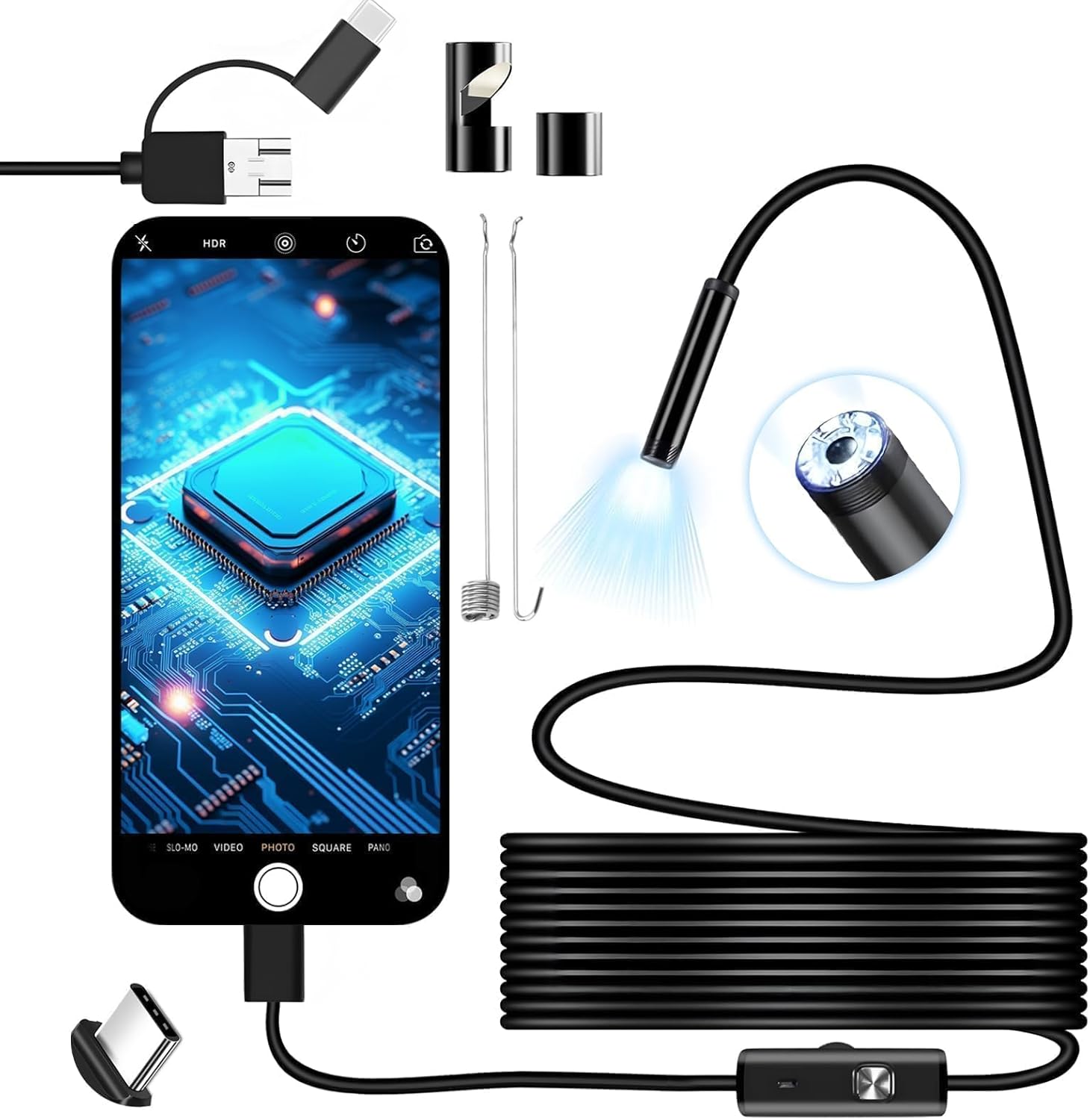 Waterproof Inspection Camera with LED Light - HD Endoscope