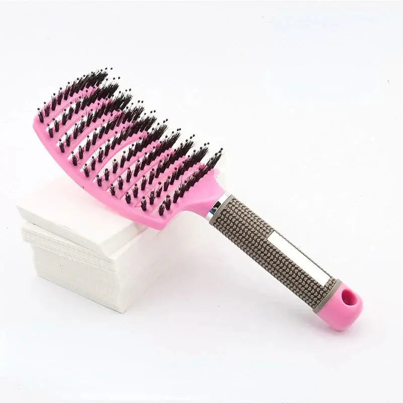 Wild Boar Bristle Hairbrush with Curved Vent for Glossy Hair