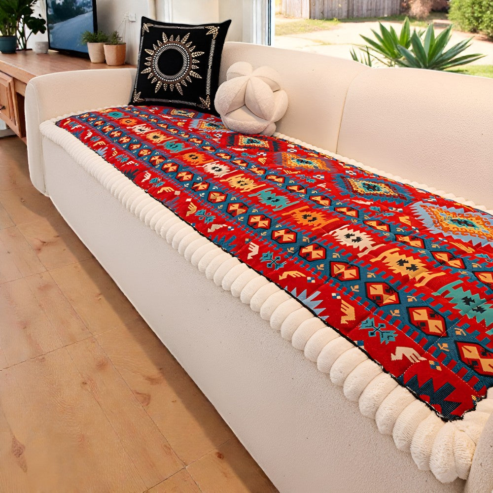 Non-Slip Sofa Cover with Ethnic Design – Quilted Style