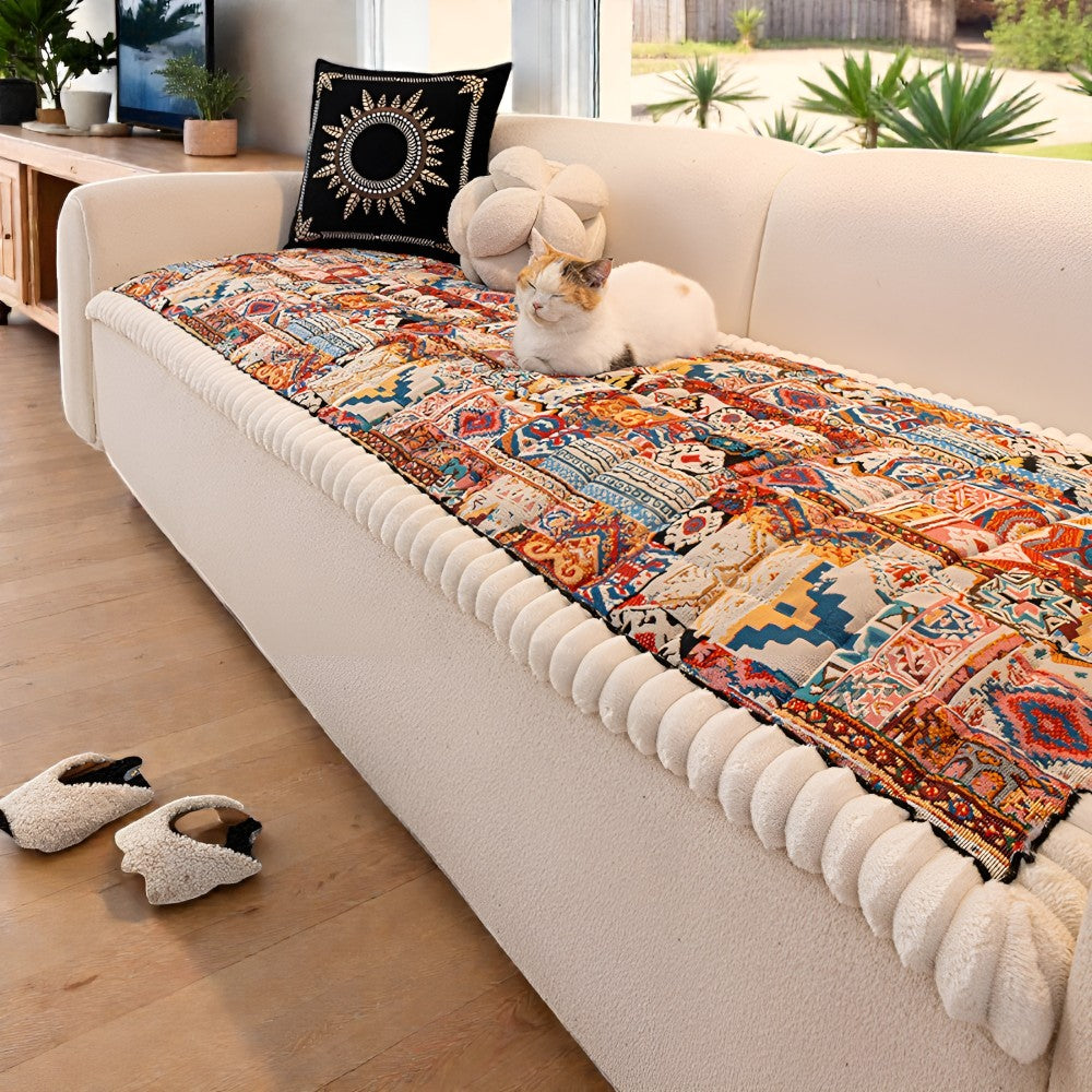 Non-Slip Sofa Cover with Ethnic Design – Quilted Style