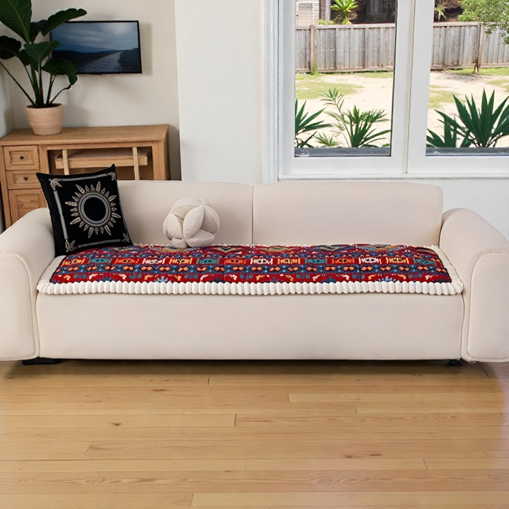 Non-Slip Sofa Cover with Ethnic Design – Quilted Style