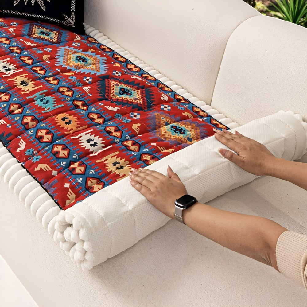 Non-Slip Sofa Cover with Ethnic Design – Quilted Style