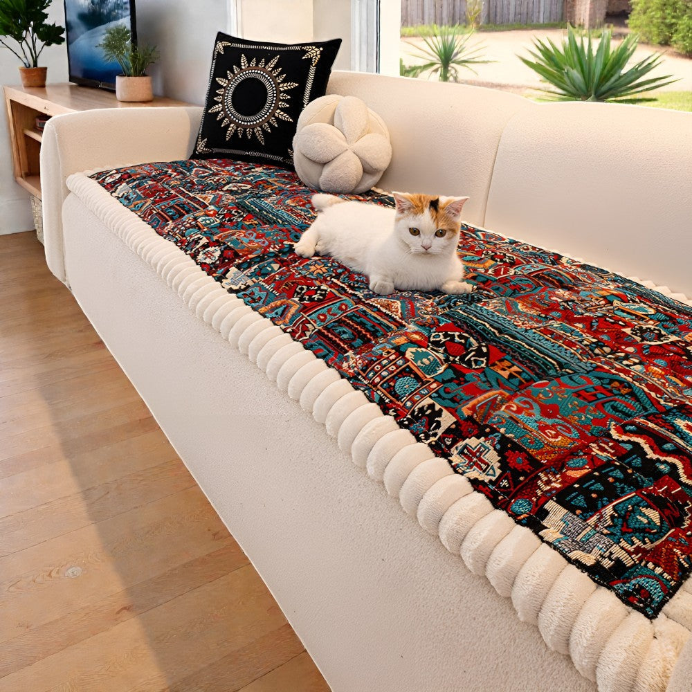 Non-Slip Sofa Cover with Ethnic Design – Quilted Style