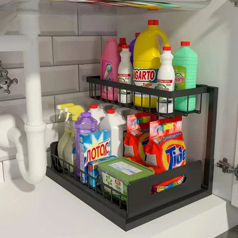 Sliding Storage Rack for Kitchen Organization - Pull-Out Basket System