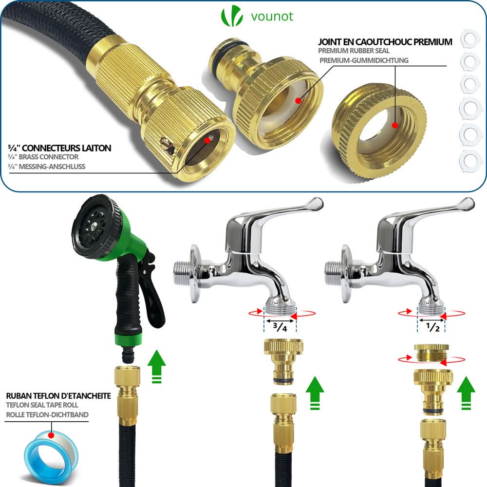 15m Expandable Garden Hose with 10 Spray Settings and Brass Fittings
