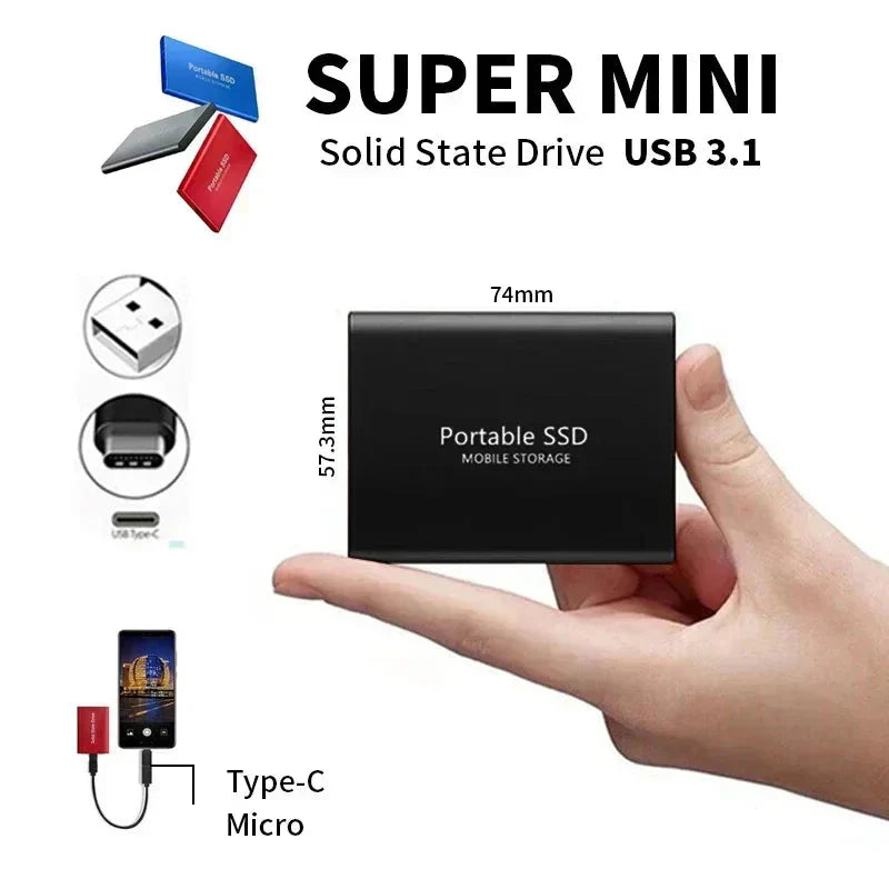 External Storage | 128GB Portable SSD | USB 3.1 & USB-C | Compact & Shockproof Design