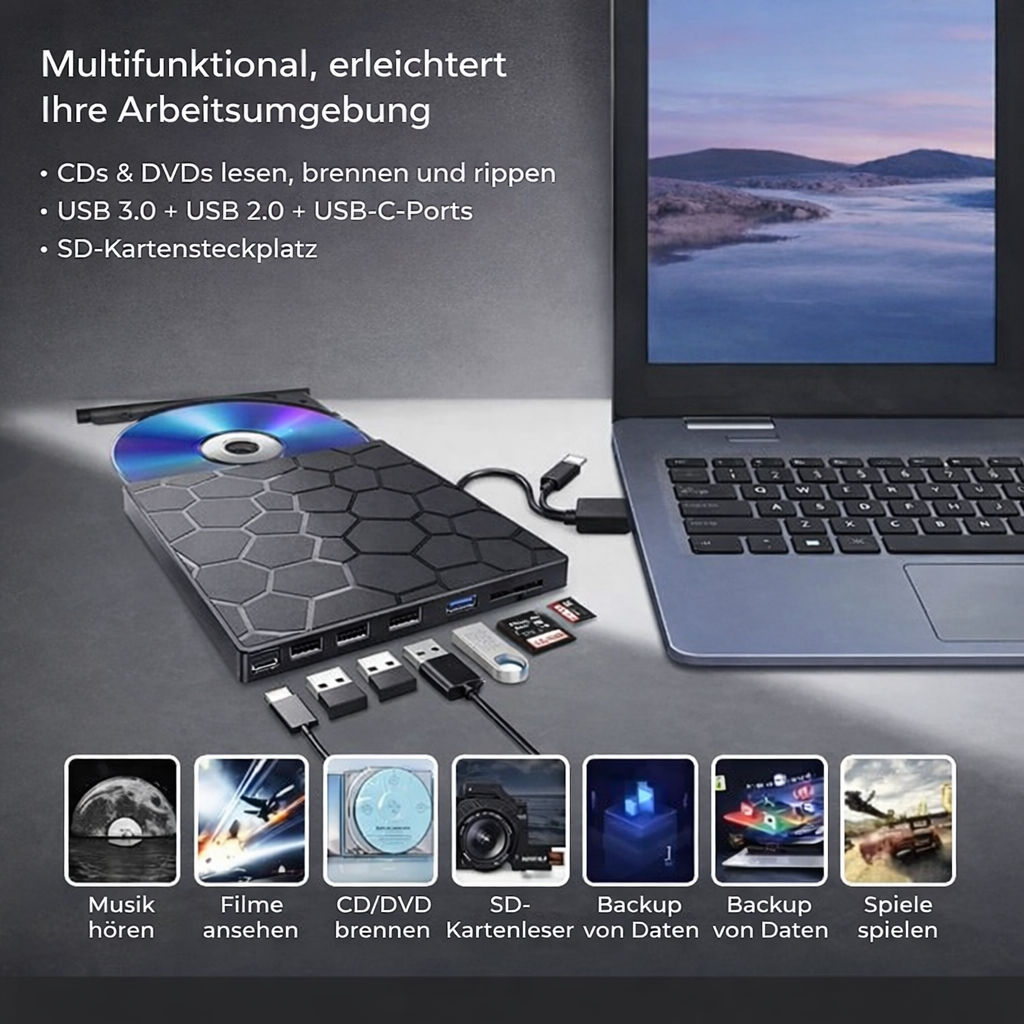 External Drive | Plug and Play No Driver Needed | USB C Hub with SD Card Reader
