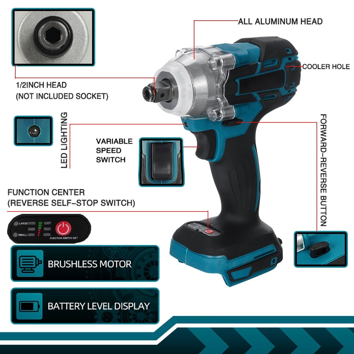 18V Cordless Impact Wrench – 520 Nm Torque, 4200 RPM Speed