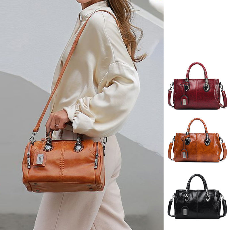 Soft Oiled Wax Leather Large Boston Tote Bag
