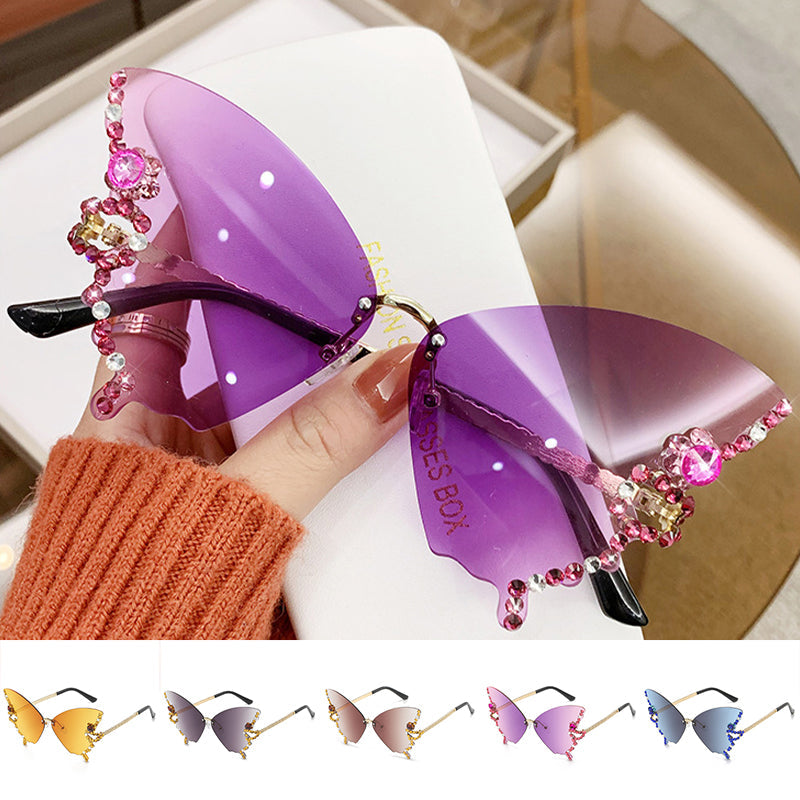 Crystal-Embellished Butterfly-Shaped Sunglasses
