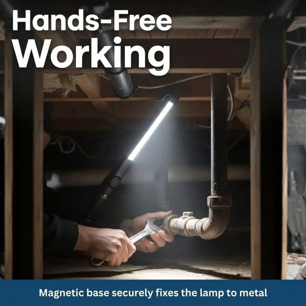 Rechargeable LED Work Light with Stepless Dimming - Magnetic Inspection Lamp for Mechanics
