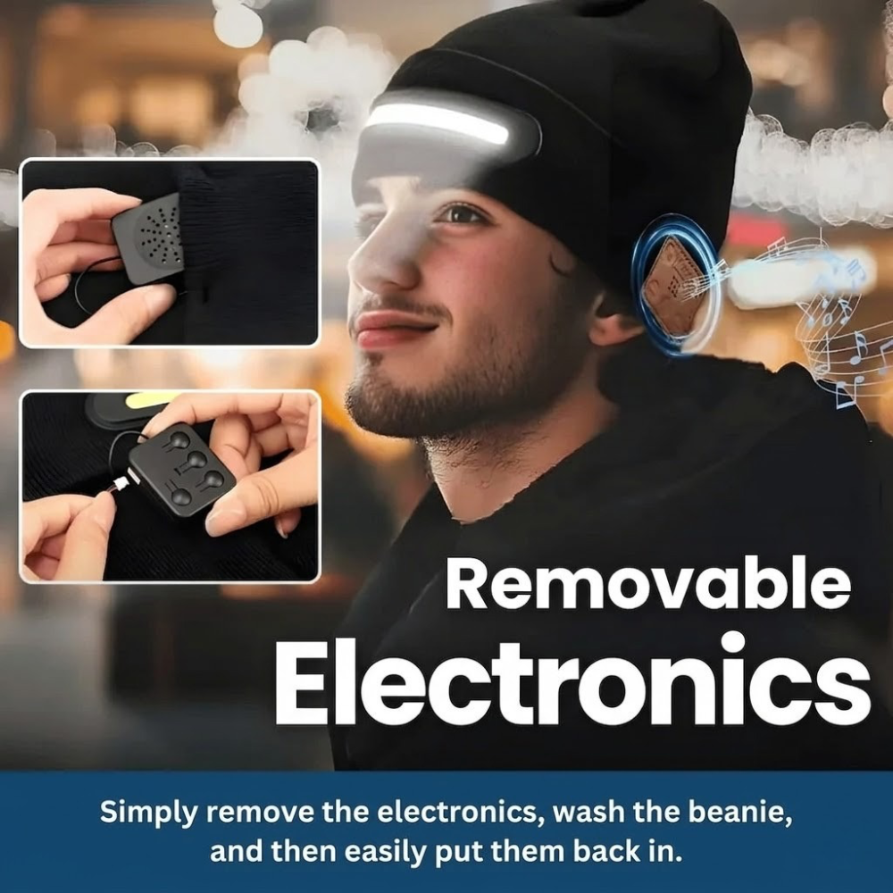 Bluetooth Music Beanie with Headlamp Light