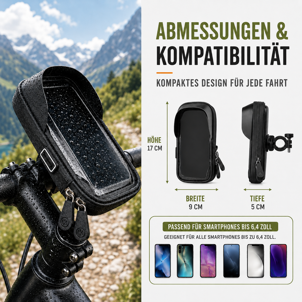 Touchscreen Bicycle Phone Mount for Devices Up to 6.4 Inches - Waterproof