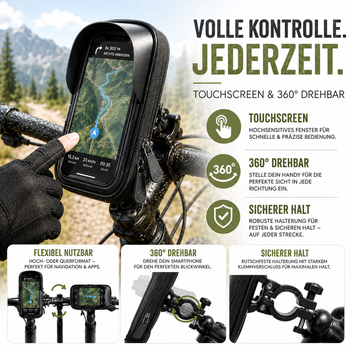 Touchscreen Bicycle Phone Mount for Devices Up to 6.4 Inches - Waterproof