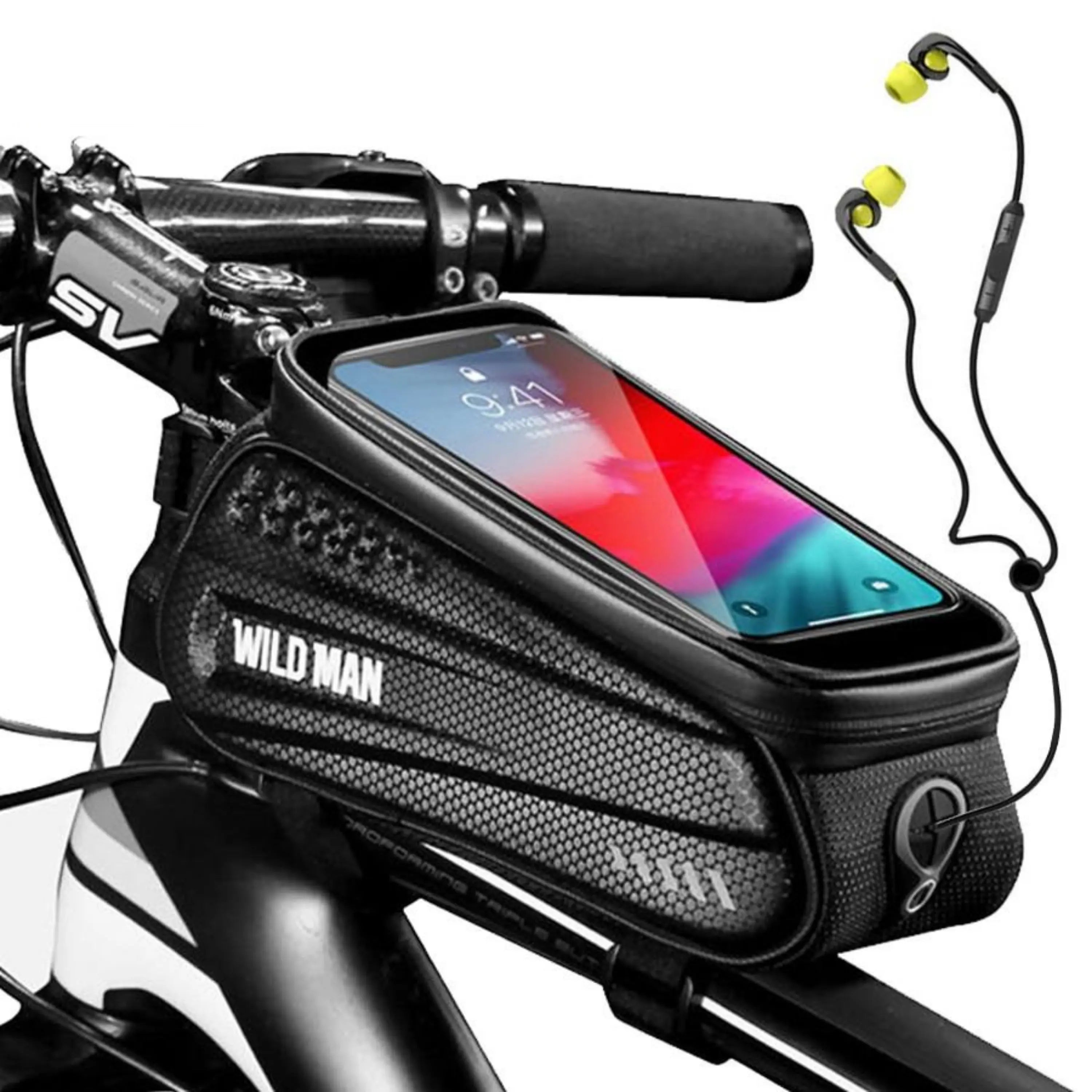 Bike Frame Bag with Waterproof Hardcase – Touchscreen Window & Headphone Port