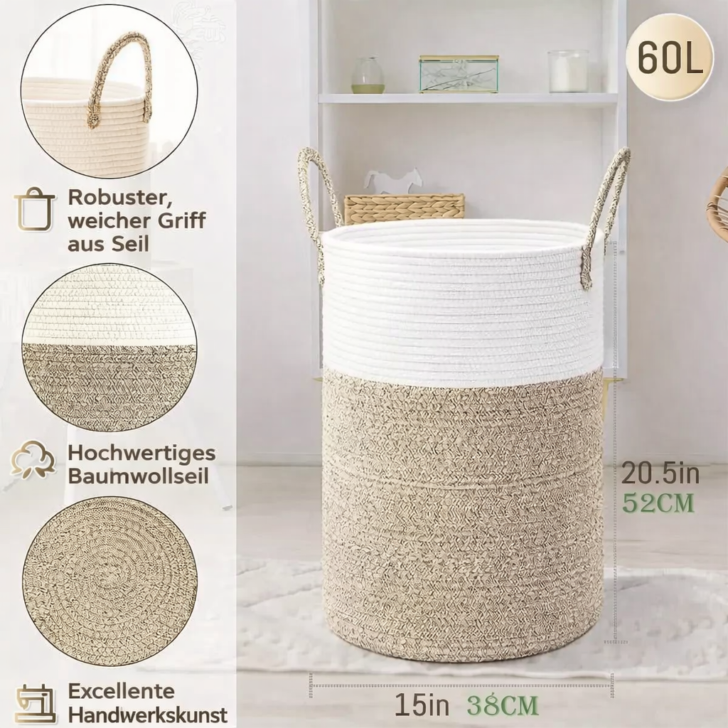 Collapsible Cotton Laundry Basket | 60L Stylish Storage Solution