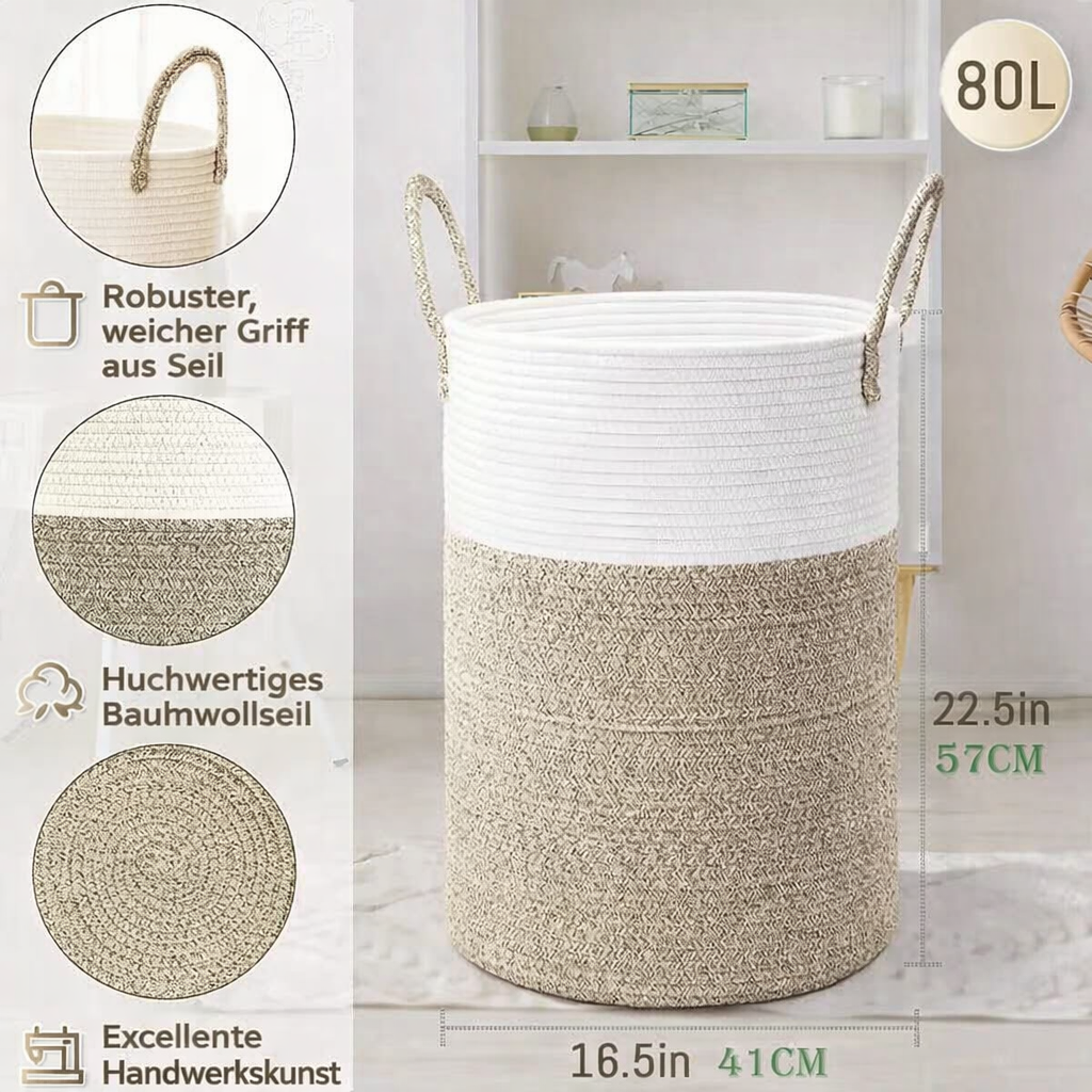 Collapsible Cotton Laundry Basket | 60L Stylish Storage Solution