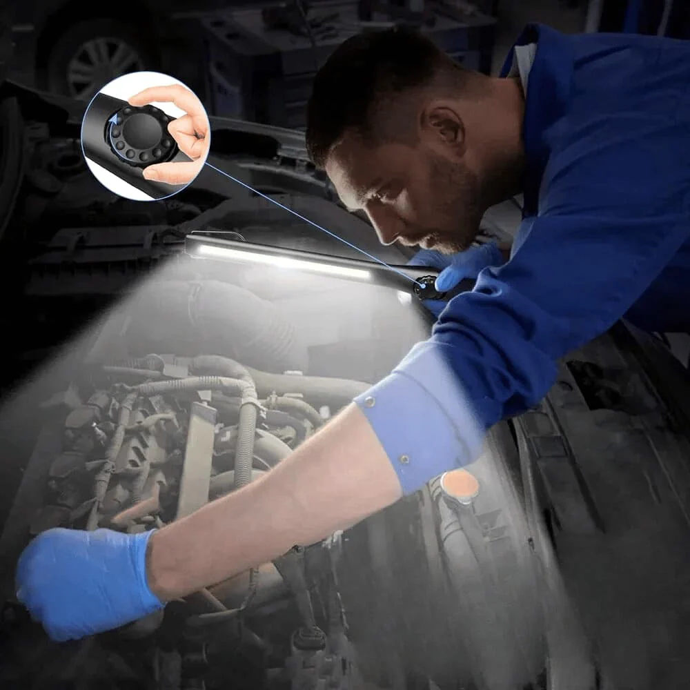 Rechargeable LED Work Light with Stepless Dimming - Magnetic Inspection Lamp for Mechanics