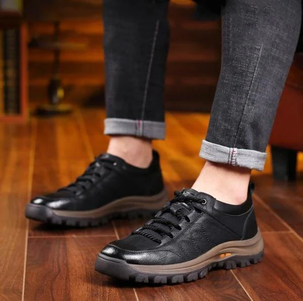 Men's Casual Shoes with Hand-Stitched Leather and Orthopedic Support