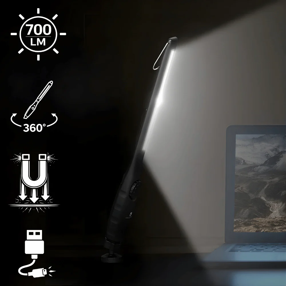Rechargeable LED Work Light with Stepless Dimming - Magnetic Inspection Lamp for Mechanics