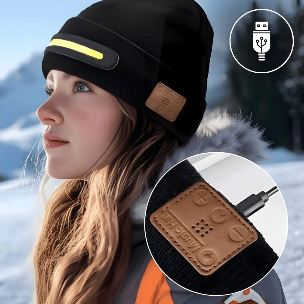 Bluetooth Music Beanie with Headlamp Light