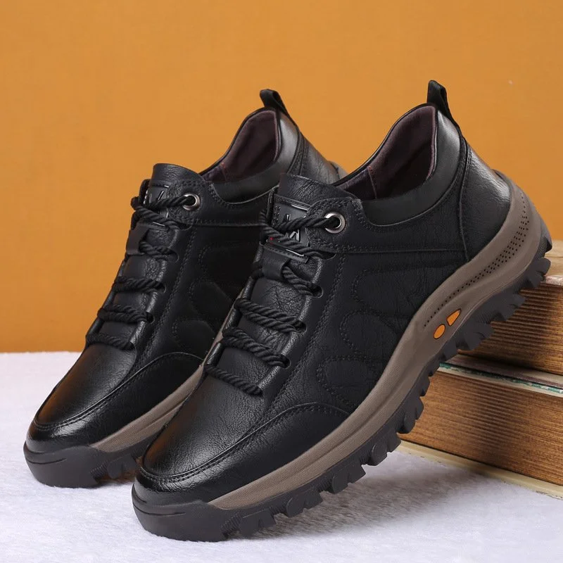 Men's Casual Shoes with Hand-Stitched Leather and Orthopedic Support