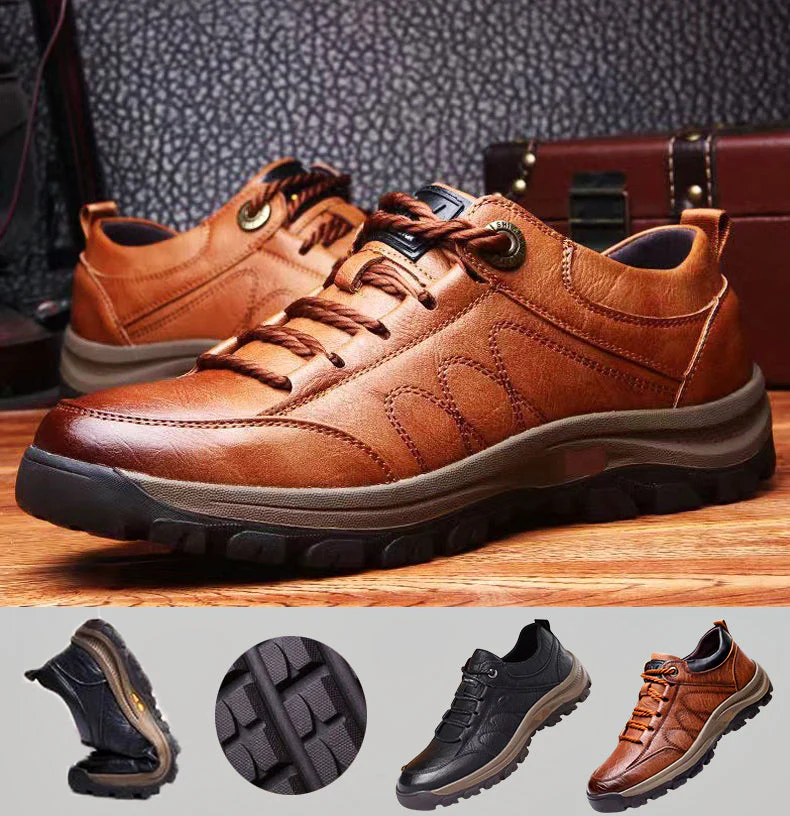 Men's Casual Shoes with Hand-Stitched Leather and Orthopedic Support