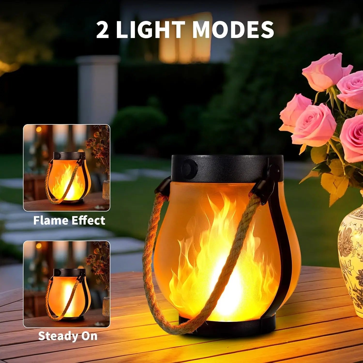 Flickering LED Solar Lantern – Weather-Resistant with USB Backup
