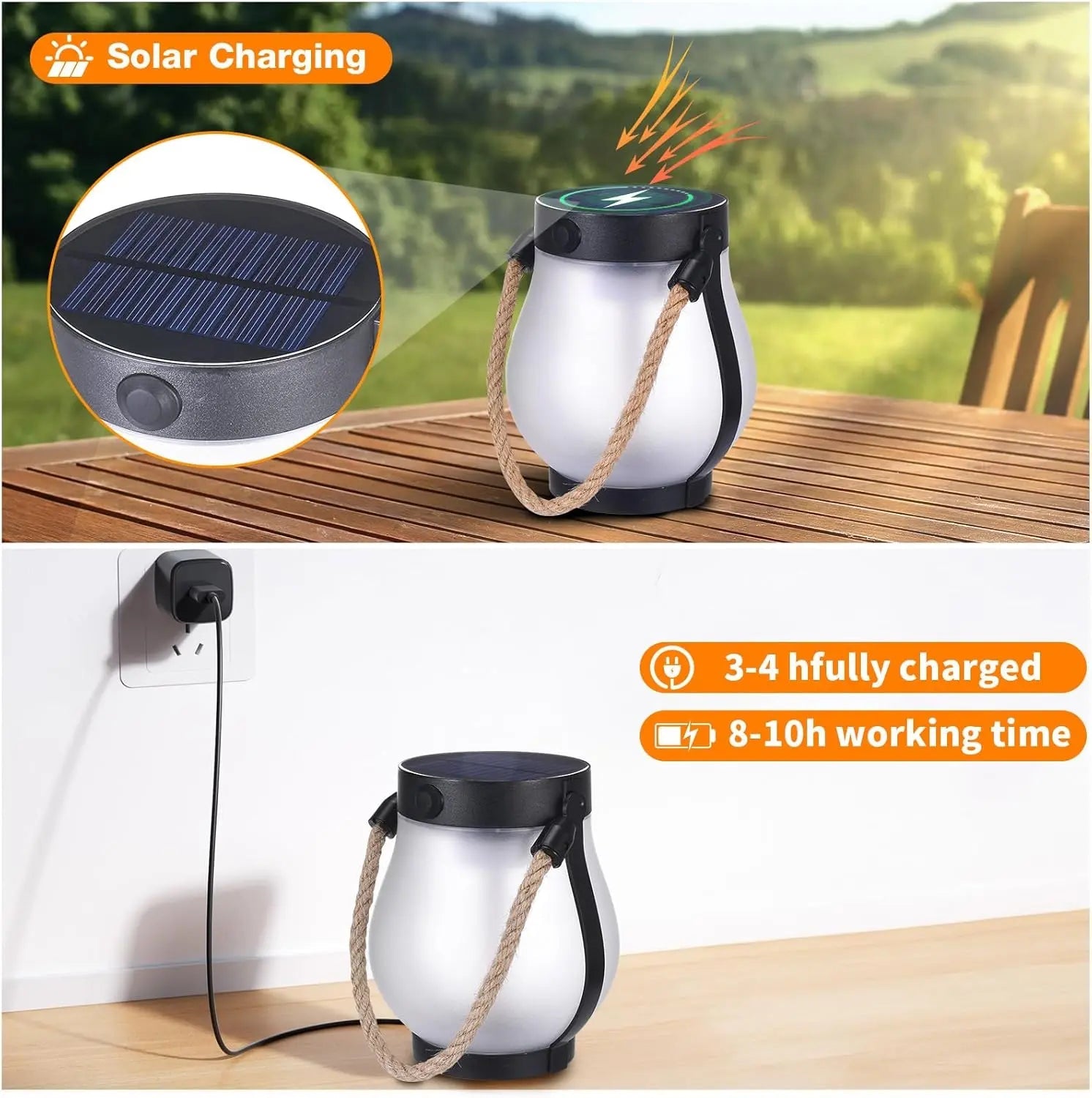 Flickering LED Solar Lantern – Weather-Resistant with USB Backup