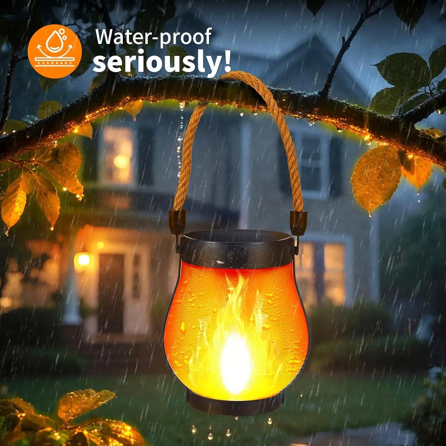 Flickering LED Solar Lantern – Weather-Resistant with USB Backup
