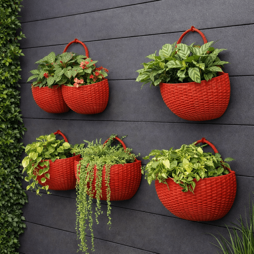 Vertical Greenery Wall Planter with Rattan Design