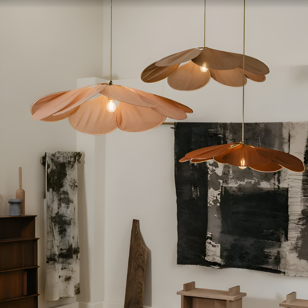 Fabric Shade Flower-Shaped Pendant Light
