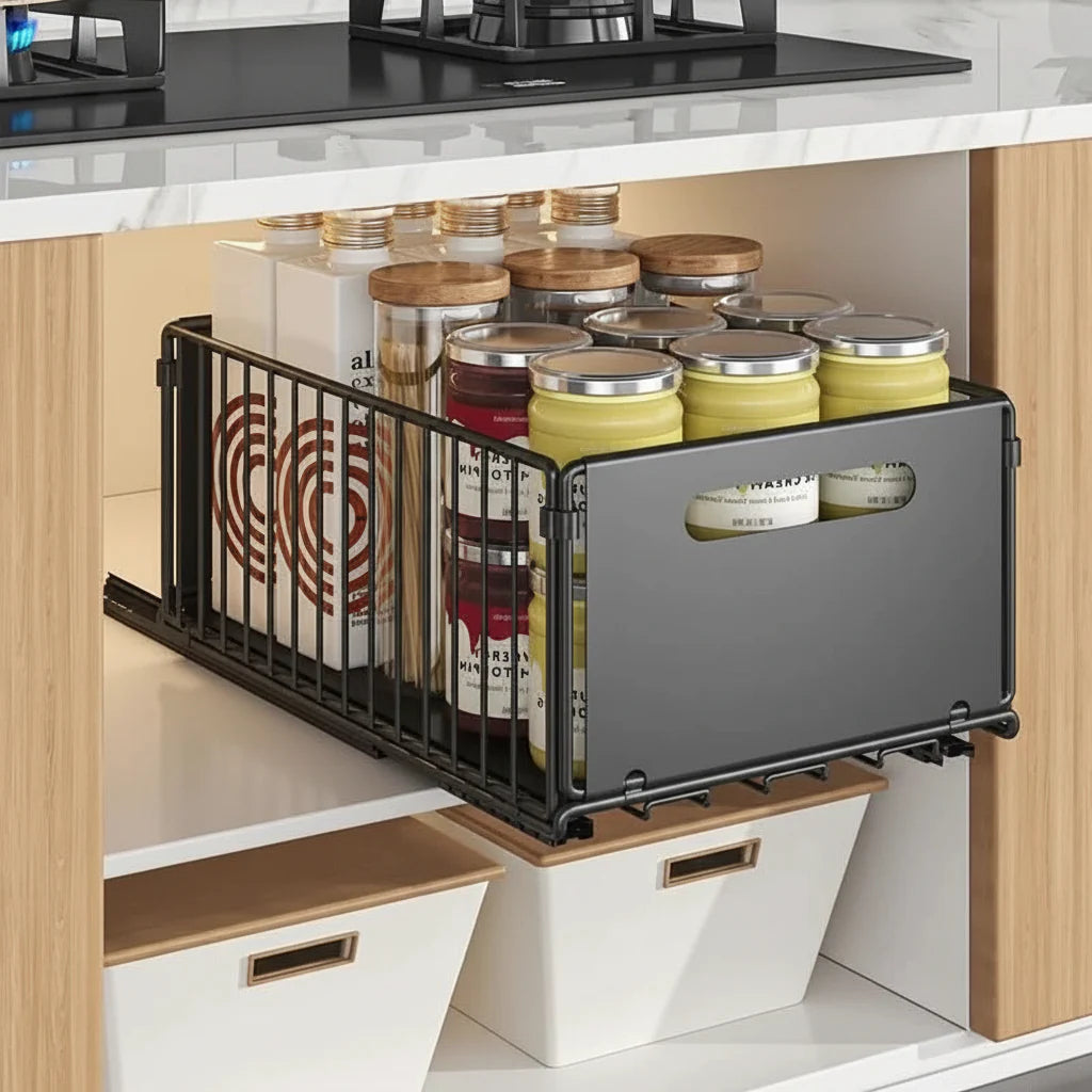 Pull-Out Basket Organizer for Kitchen Storage Solutions