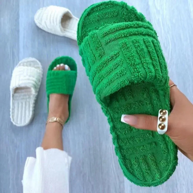 Soft Padded Home Slippers in Open Terry Cloth Design