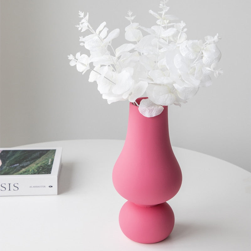 Chic Pink Ceramic Flower Holder with Glossy Finish