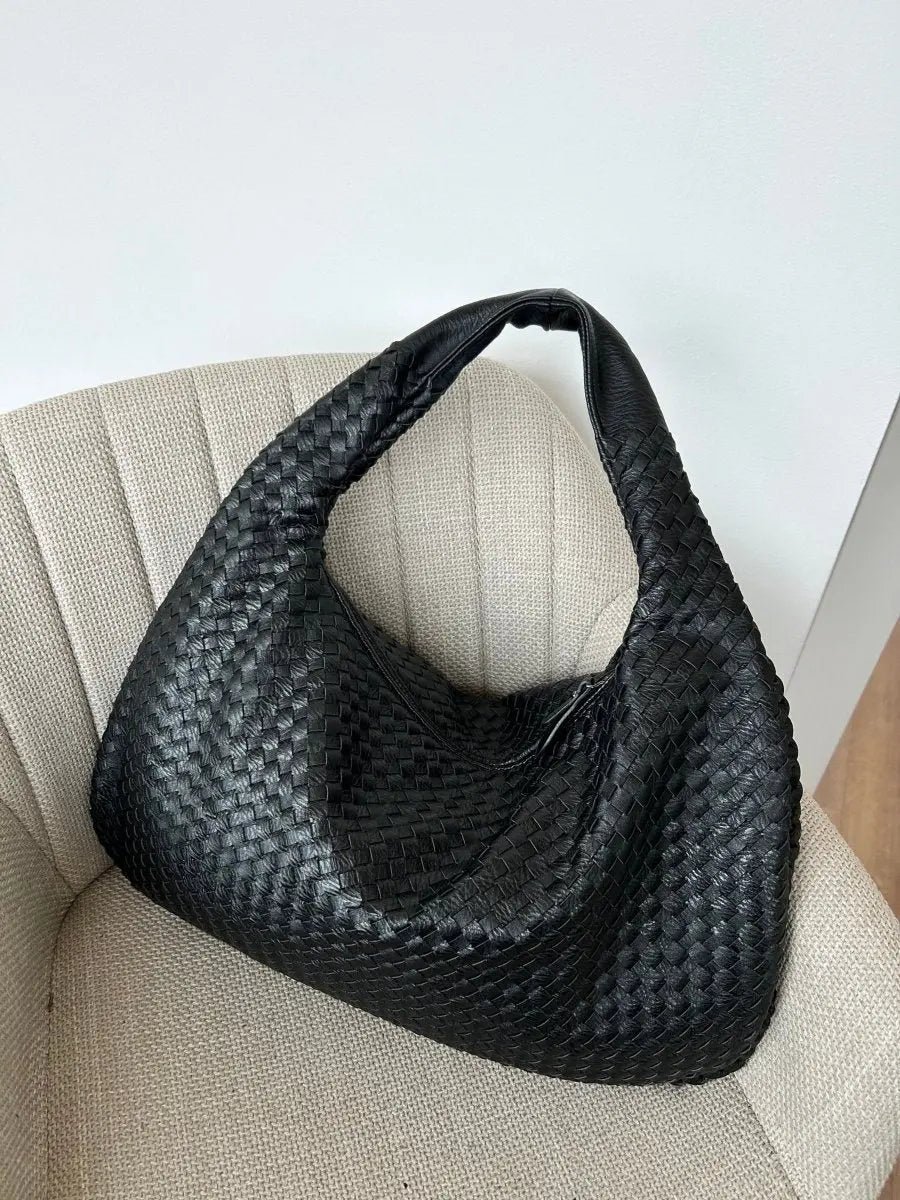 Woven Leather Hobo Purse with Zipper – Classic Design