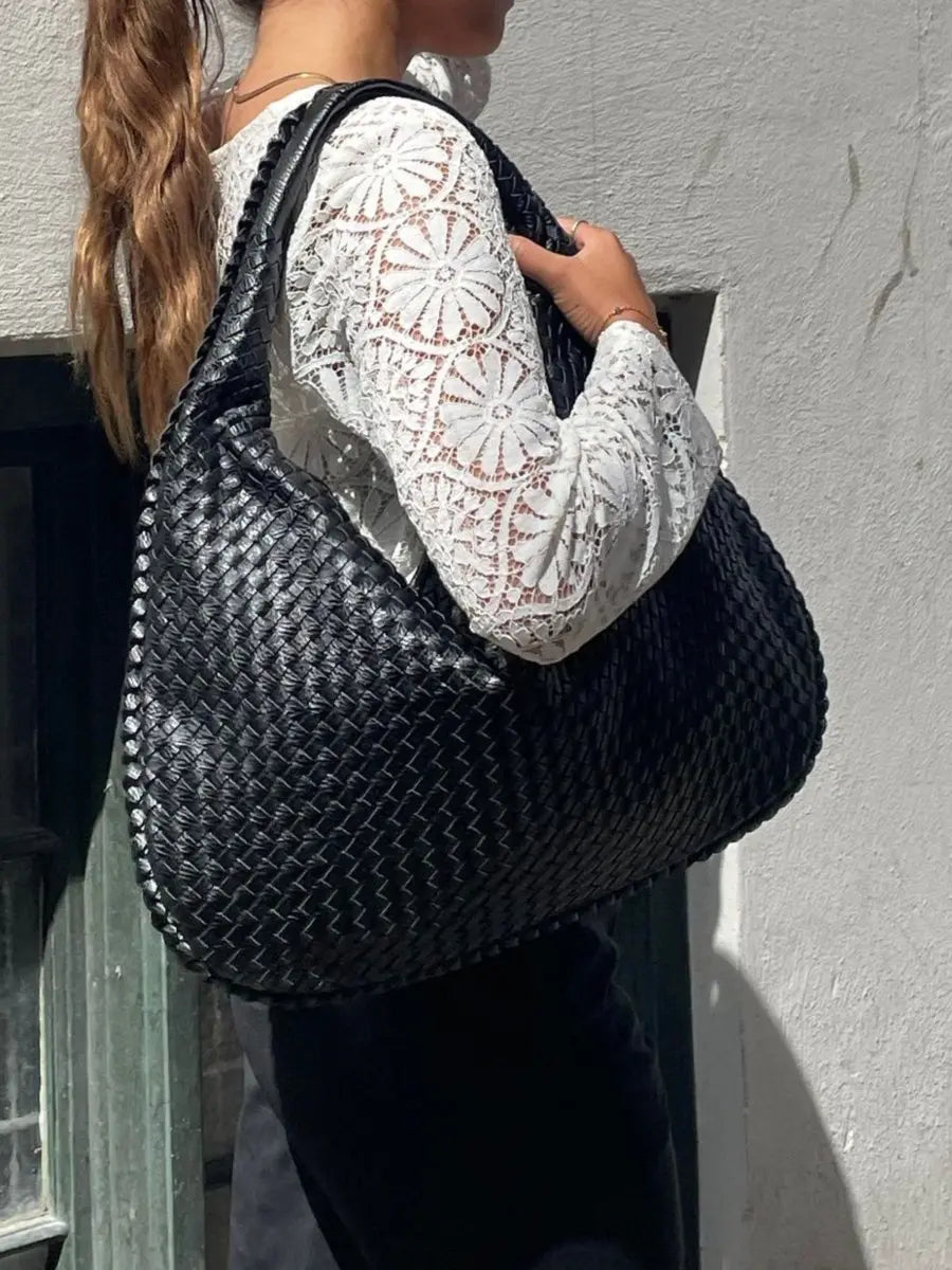 Woven Leather Hobo Purse with Zipper – Classic Design