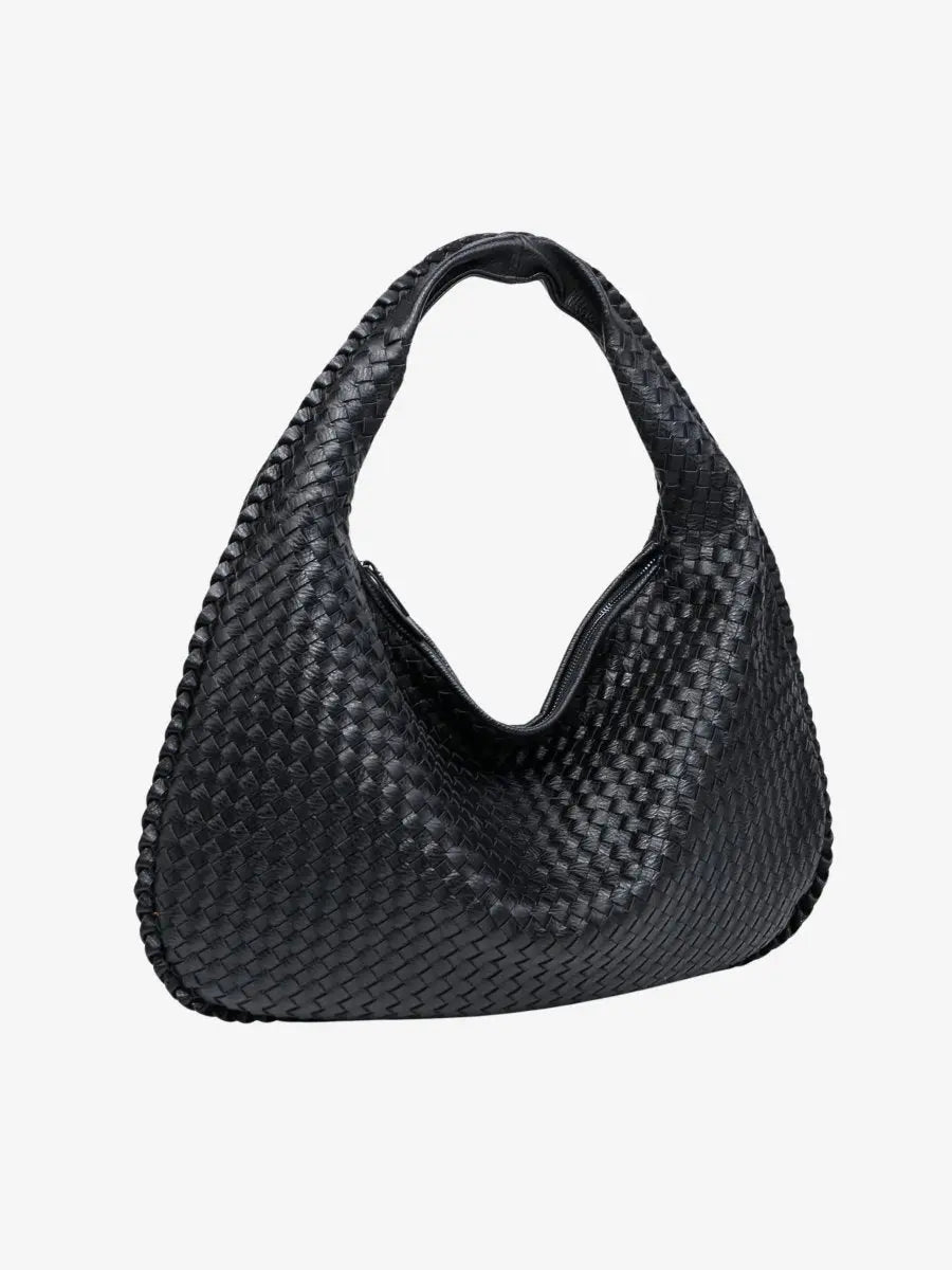Woven Leather Hobo Purse with Zipper – Classic Design
