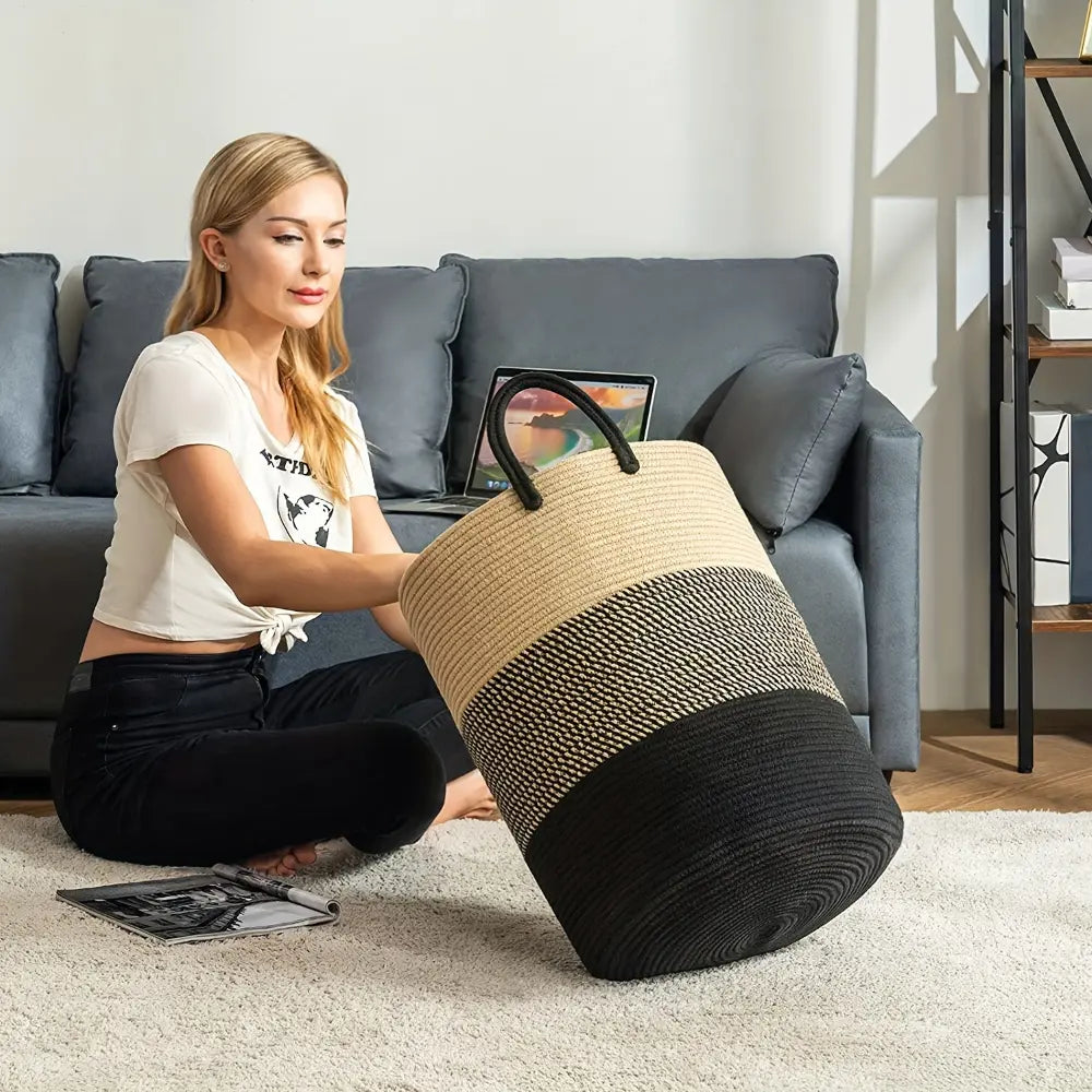 58L Cotton Laundry Hamper - Woven Design