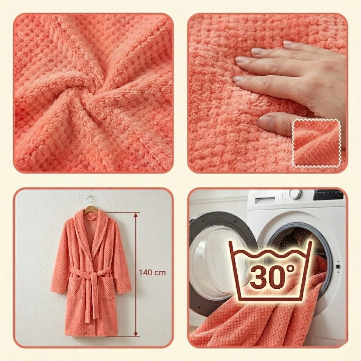 Soft and Warm Fleece Bathrobe with Shawl Collar for Home Relaxation