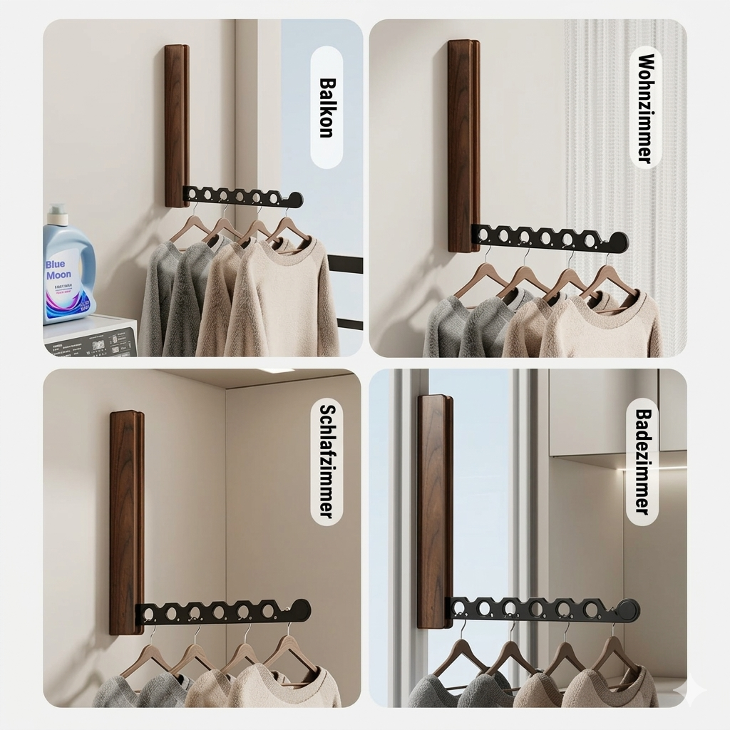 Space-Saving Wooden Wall-Mounted Clothes Rack – Foldable Design