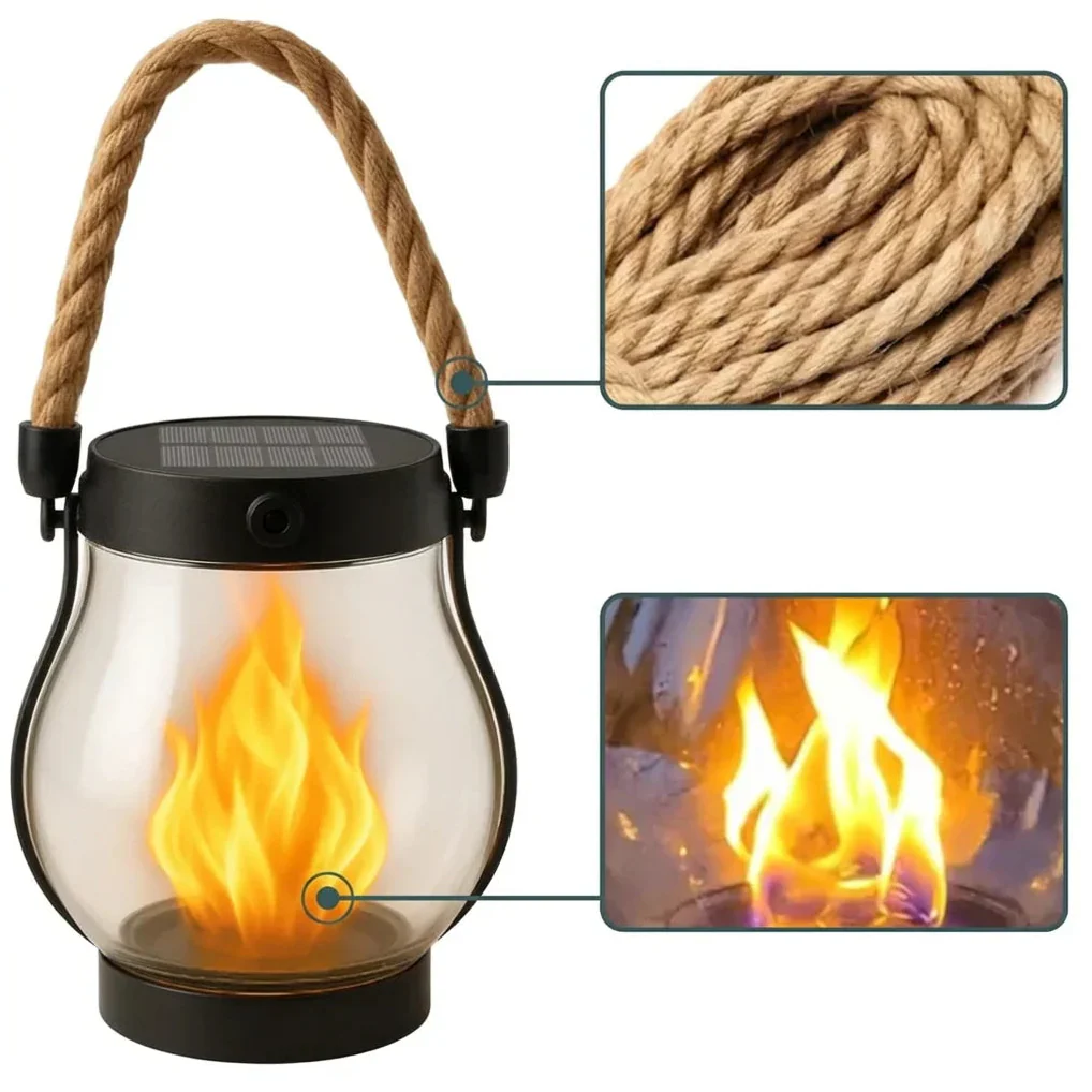 Weatherproof Solar Lantern with Flame Effect – 8-Hour Light & USB-C Charge